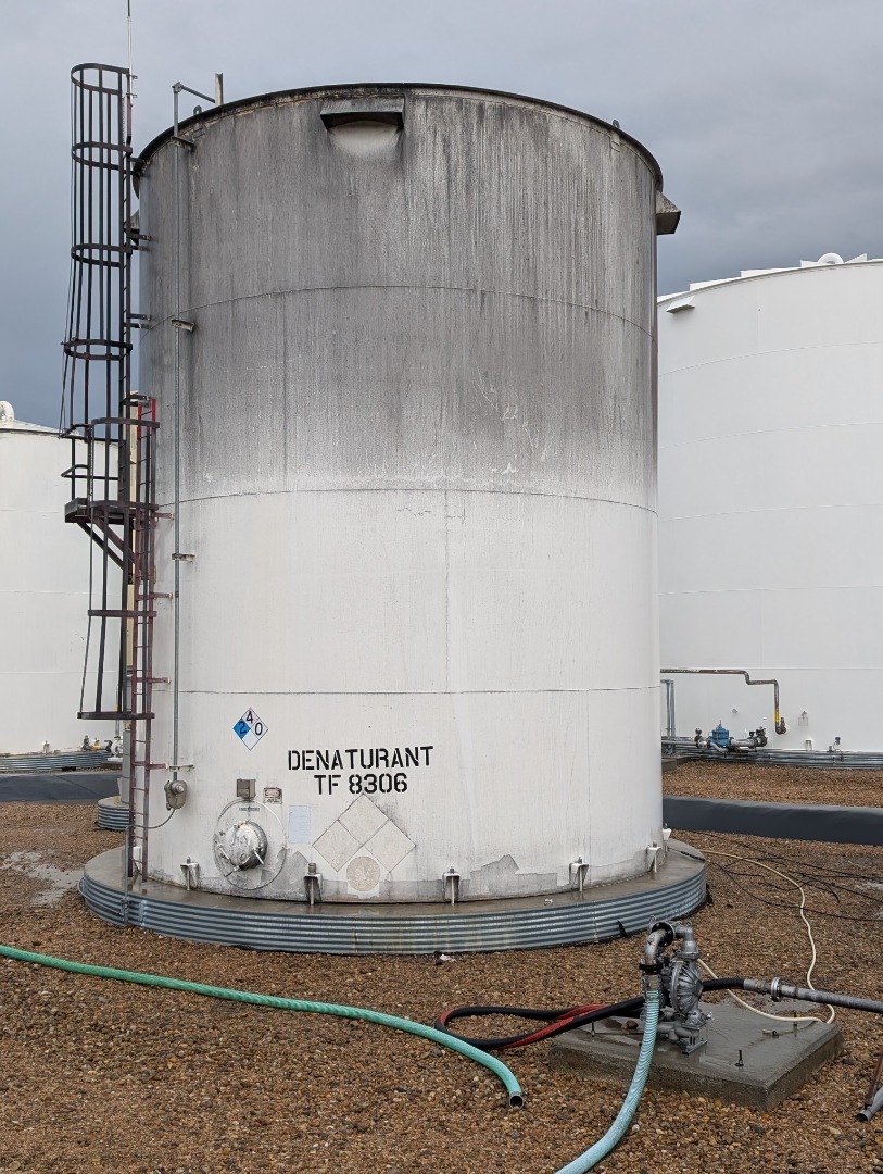 One of the tanks at Green America Biofuels as seen prior to being cleaned ahead of recoating. Removing fungal growth from ethanol tanks is slow, tedious, and expensive. Worse, the fungus almost always rebounds in a matter of a few months.